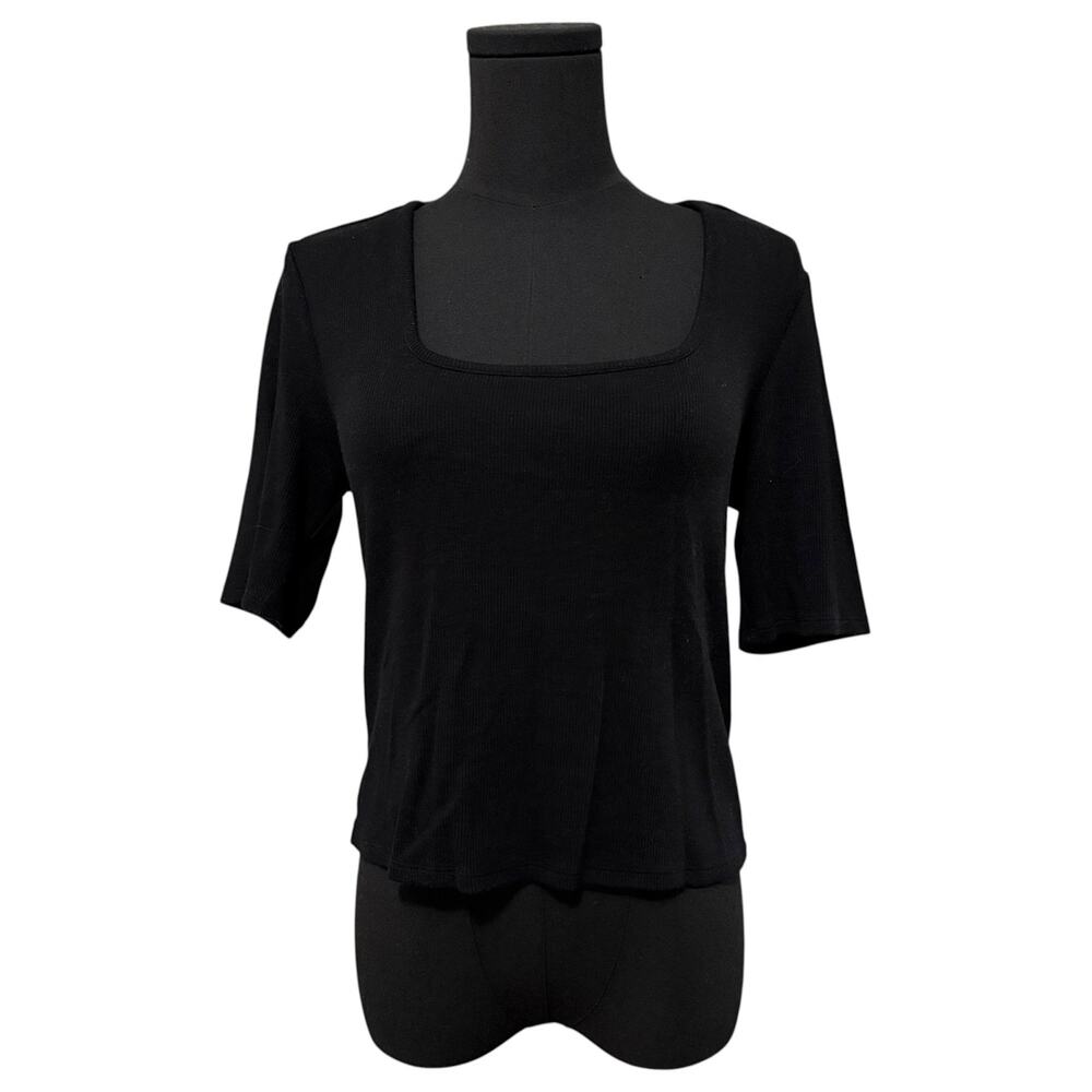 Marine Layer Lexi Rib Top Square Neck Ribbed Crop Stretchy Fabric Black Size XL